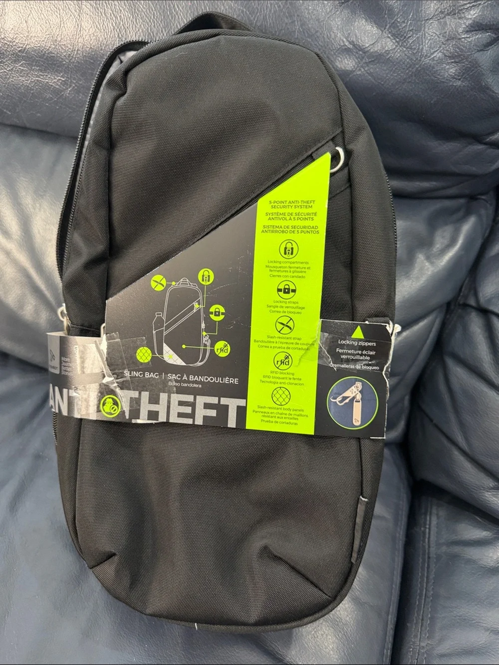 Travelon Black Anti-Theft Sling Bag with Lime Accent